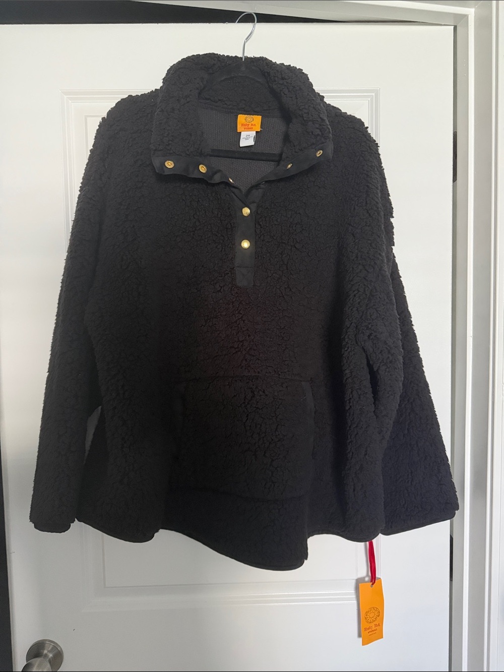 Ruby Rd. Black Sherpa Snap-Placket Pullover